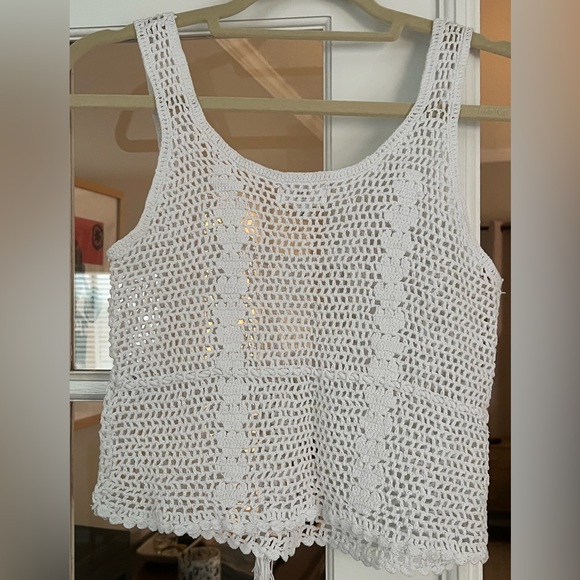 Crochet Drawstring Crop Top in White - Picture 3 of 3